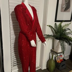 INC RED SEQUIN JUMPSUIT